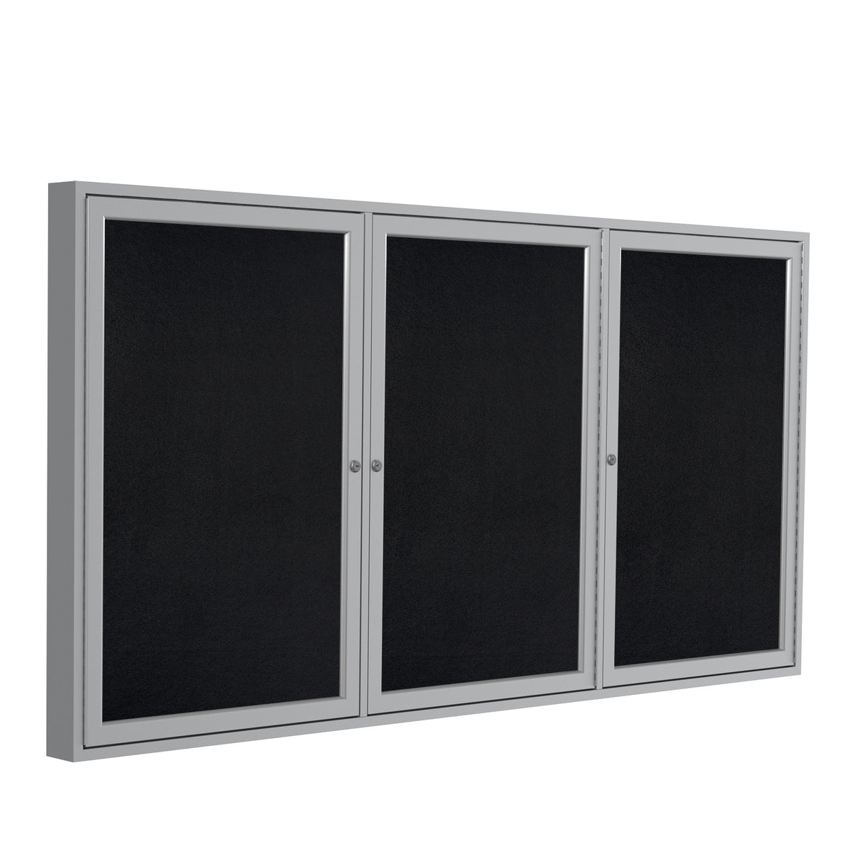 Ghent 3 Door Enclosed Recycled Rubber Bulletin Board w/ Satin Aluminum Frame, 4'H x 8'W, Black_1