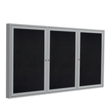 Ghent 3 Door Enclosed Recycled Rubber Bulletin Board w/ Satin Aluminum Frame, 4'H x 8'W, Black_1