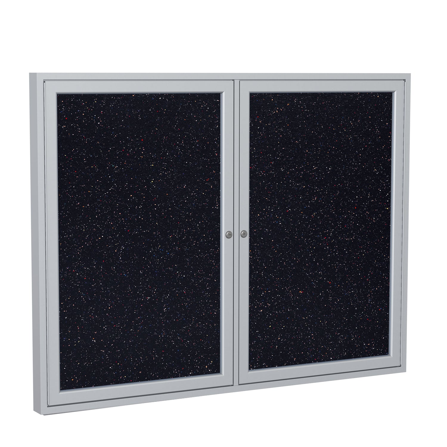 Ghent 2 Door Enclosed Recycled Rubber Bulletin Board w/ Satin Aluminum Frame, 3'H x 4'W, Confetti_1