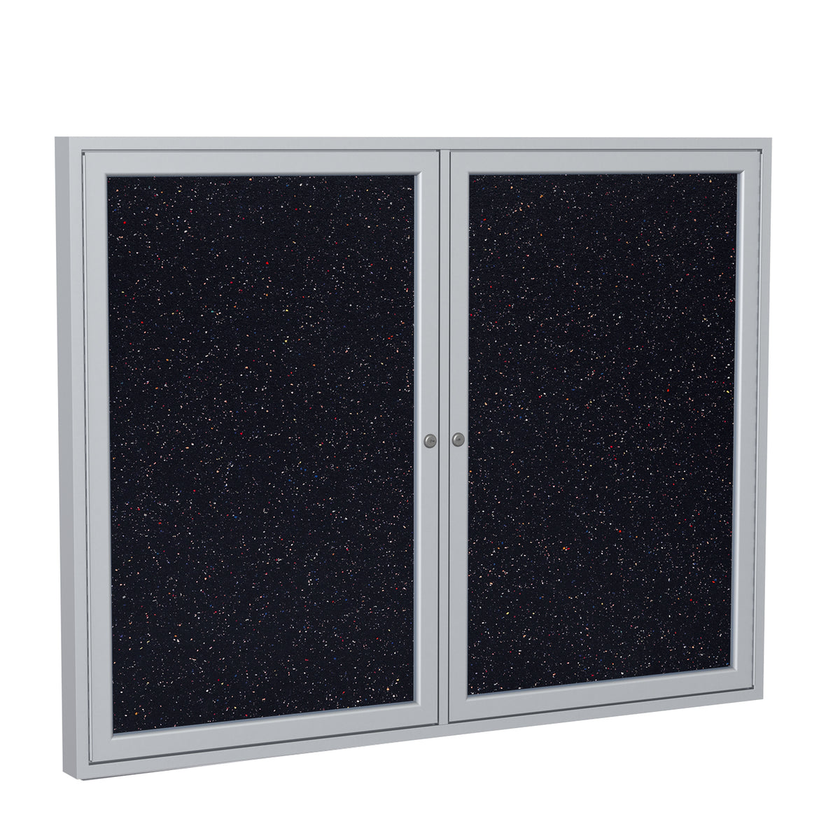 Ghent 2 Door Enclosed Recycled Rubber Bulletin Board w/ Satin Aluminum Frame, 4'H x 5'W, Confetti_1