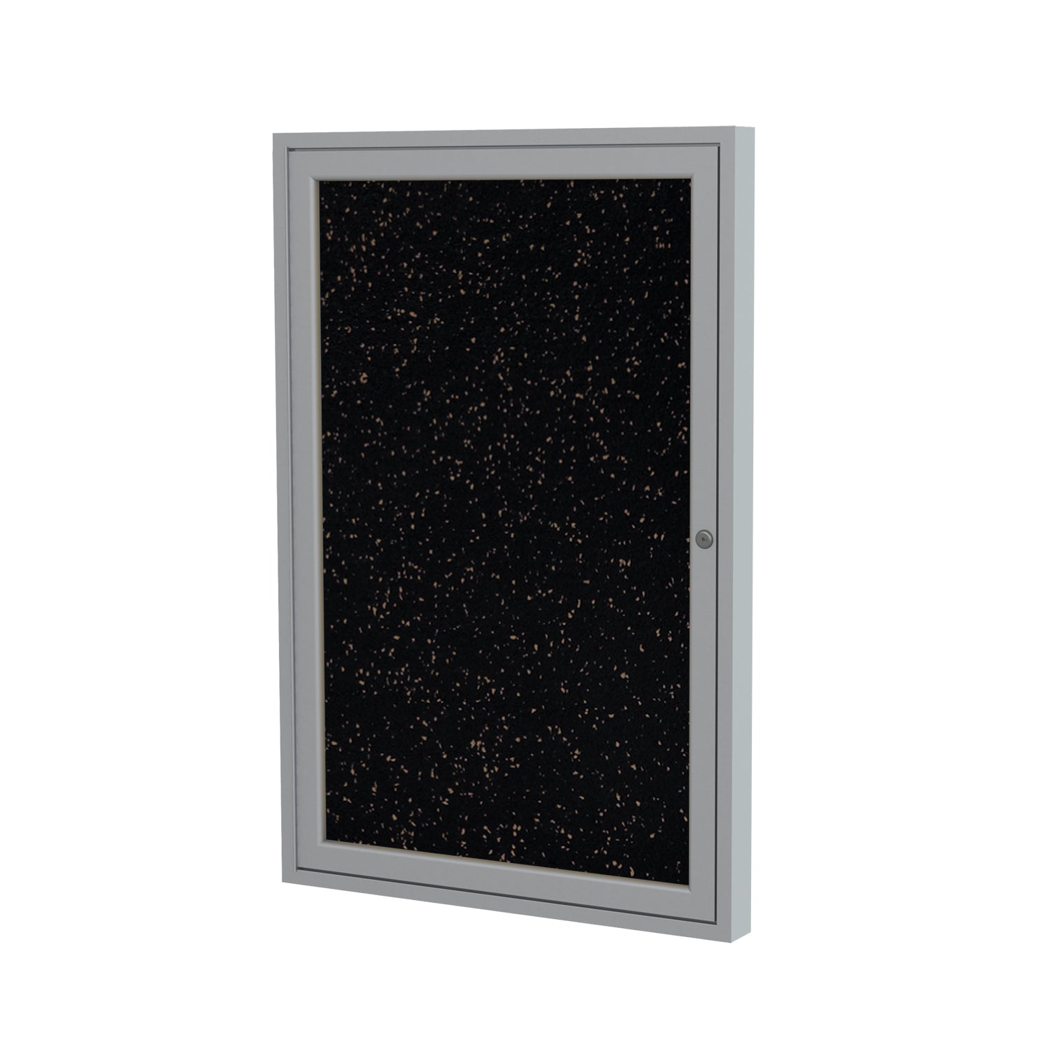 Ghent 1 Door Enclosed Recycled Rubber Bulletin Board w/ Satin Aluminum Frame, 24"H x 18"W, Tan Speckled_1