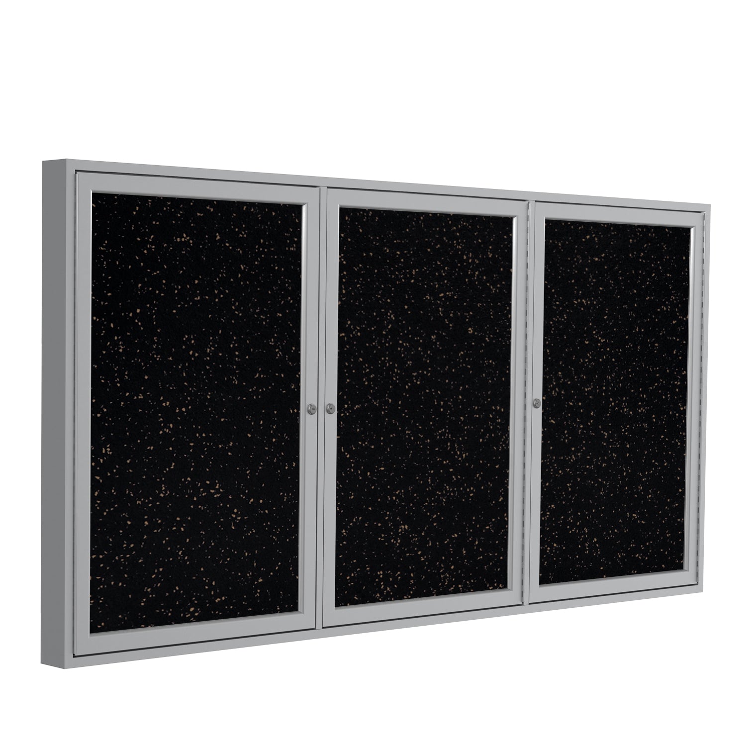 Ghent 3 Door Enclosed Recycled Rubber Bulletin Board w/ Satin Aluminum Frame, 3'H x 6'W, Tan Speckled_1