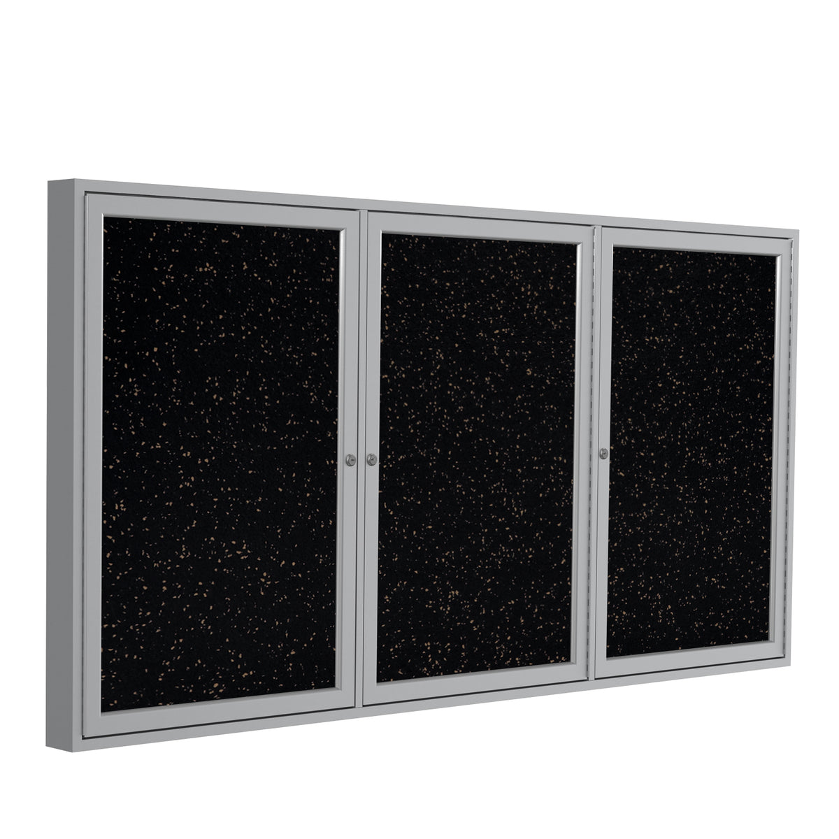 Ghent 3 Door Enclosed Recycled Rubber Bulletin Board w/ Satin Aluminum Frame, 4'H x 8'W, Tan Speckled_1