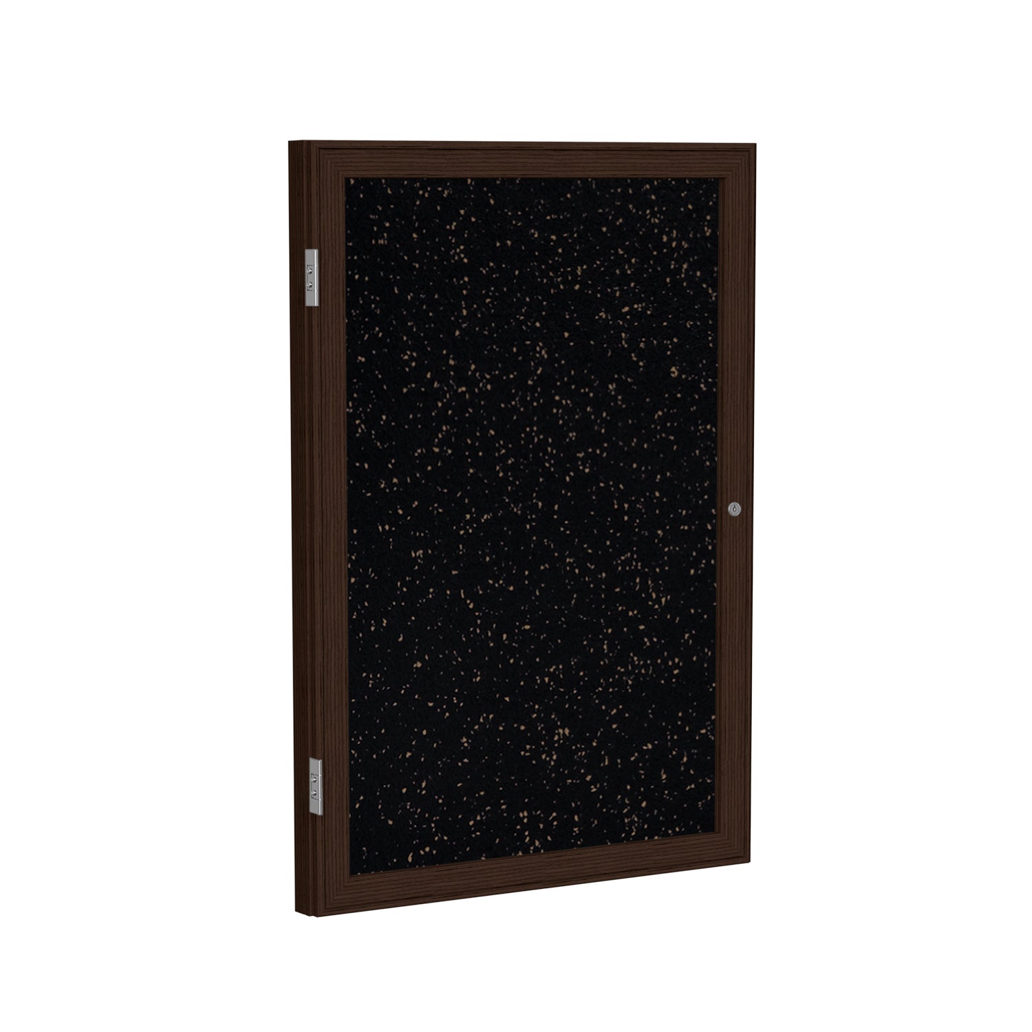 Ghent 1 Door Enclosed Recycled Rubber Bulletin Board w/ Walnut Wood Frame, 24"H x 18"W, Tan Speckled_1