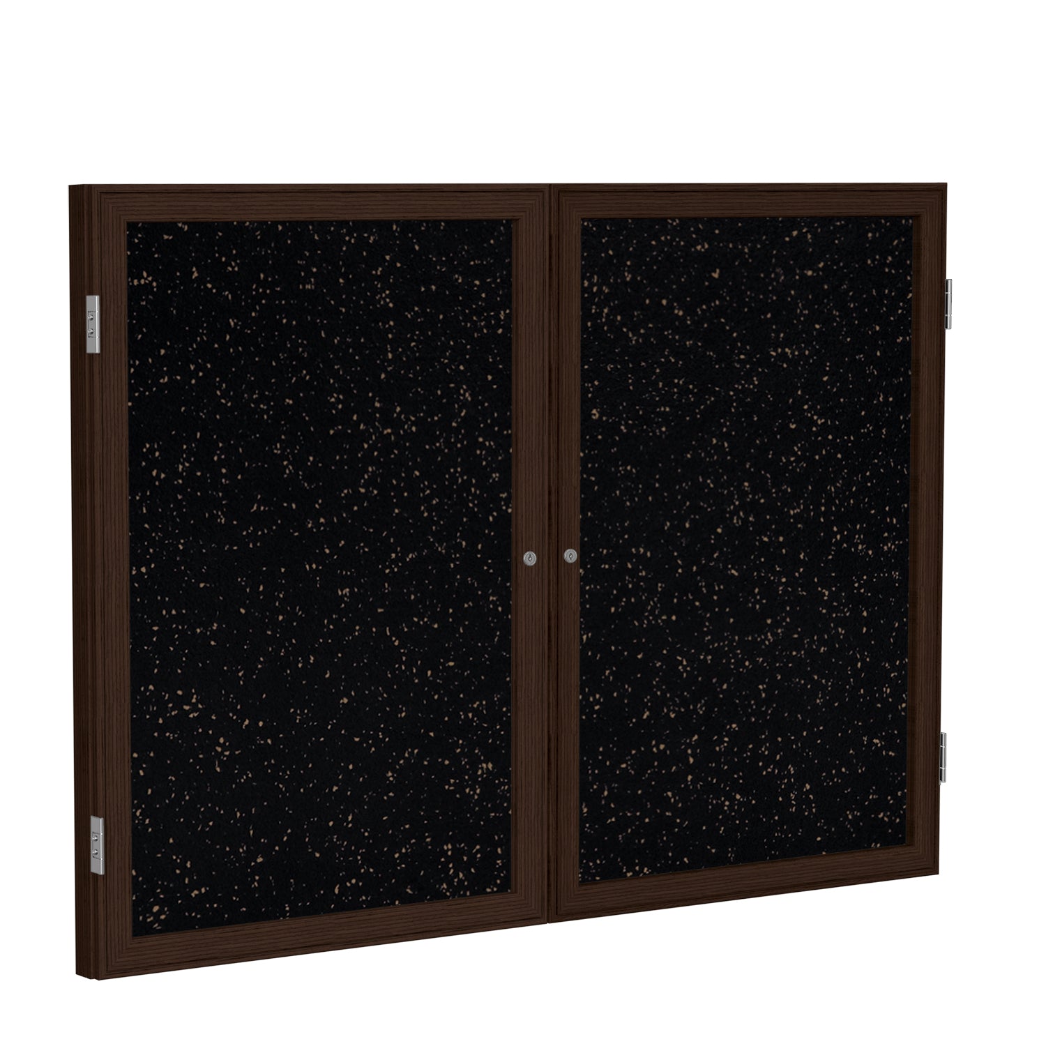 Ghent 2 Door Enclosed Recycled Rubber Bulletin Board w/ Walnut Wood Frame, 3'H x 4'W, Tan Speckled_1