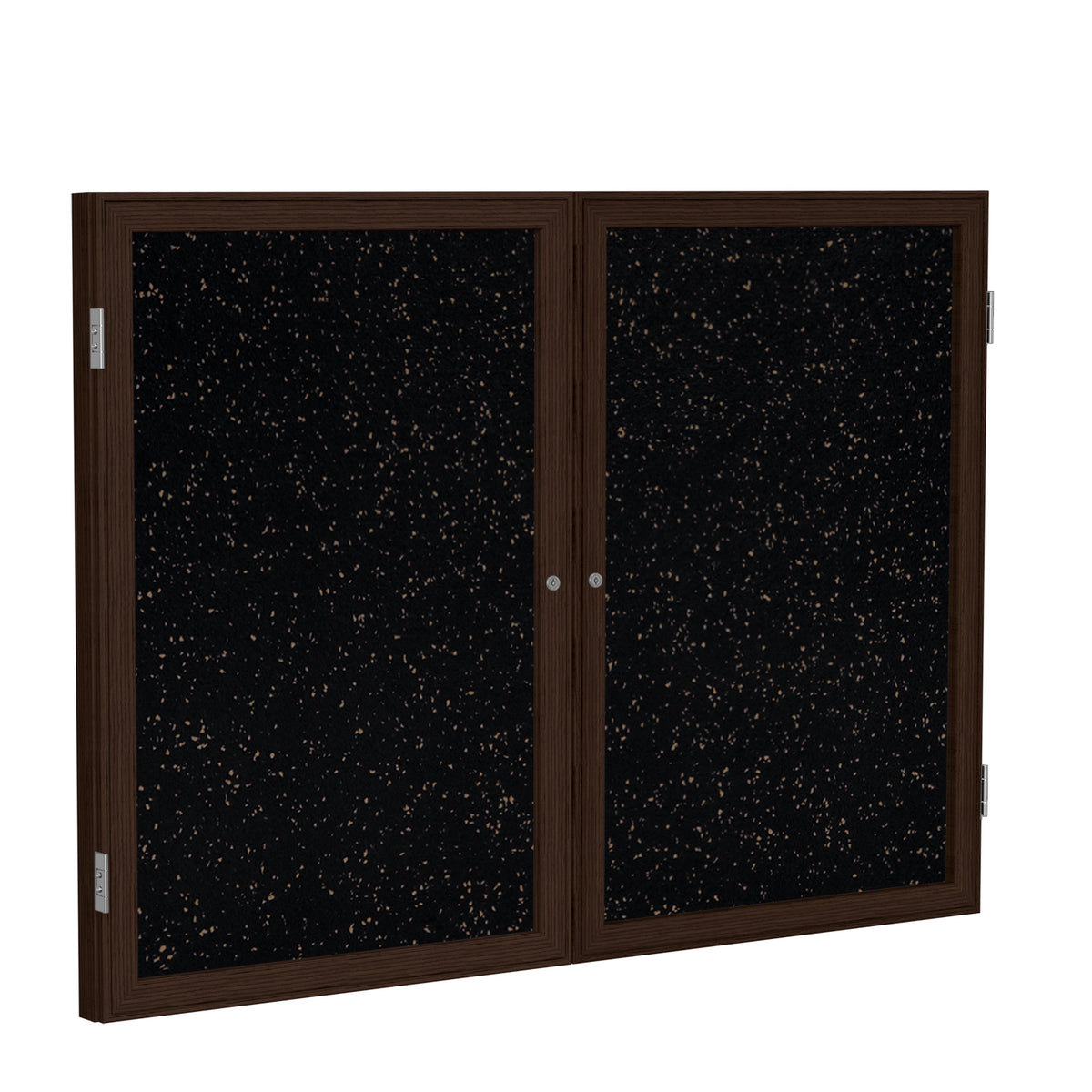 Ghent 2 Door Enclosed Recycled Rubber Bulletin Board w/ Walnut Wood Frame, 4'H x 5'W, Tan Speckled_1