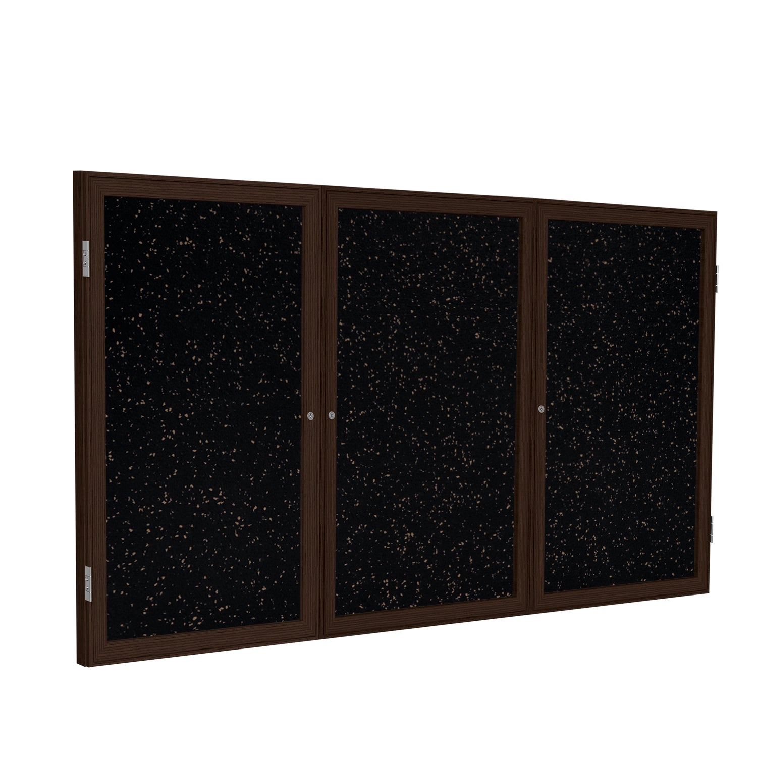 Ghent 3 Door Enclosed Recycled Rubber Bulletin Board w/ Walnut Wood Frame, 3'H x 6'W, Tan Speckled_1