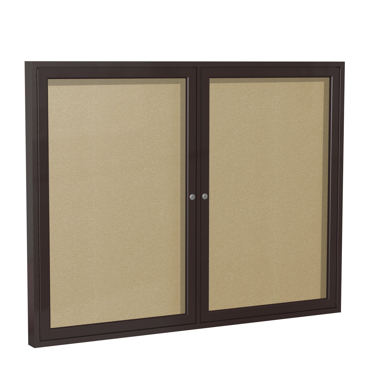 Ghent 2 Door Enclosed Vinyl Bulletin Board w/ Bronze Frame, 3'H x 4'W, Caramel_1