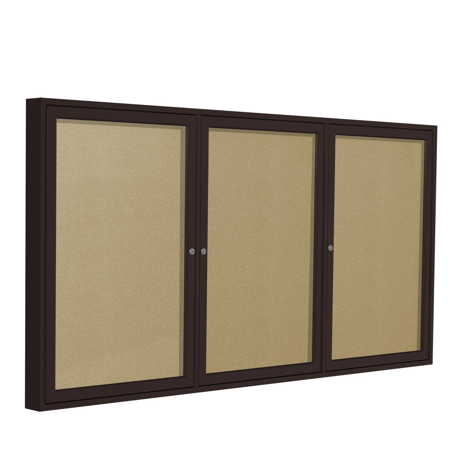 Ghent 3 Door Enclosed Vinyl Bulletin Board w/ Bronze Frame, 4'H x 6'W, Caramel_1