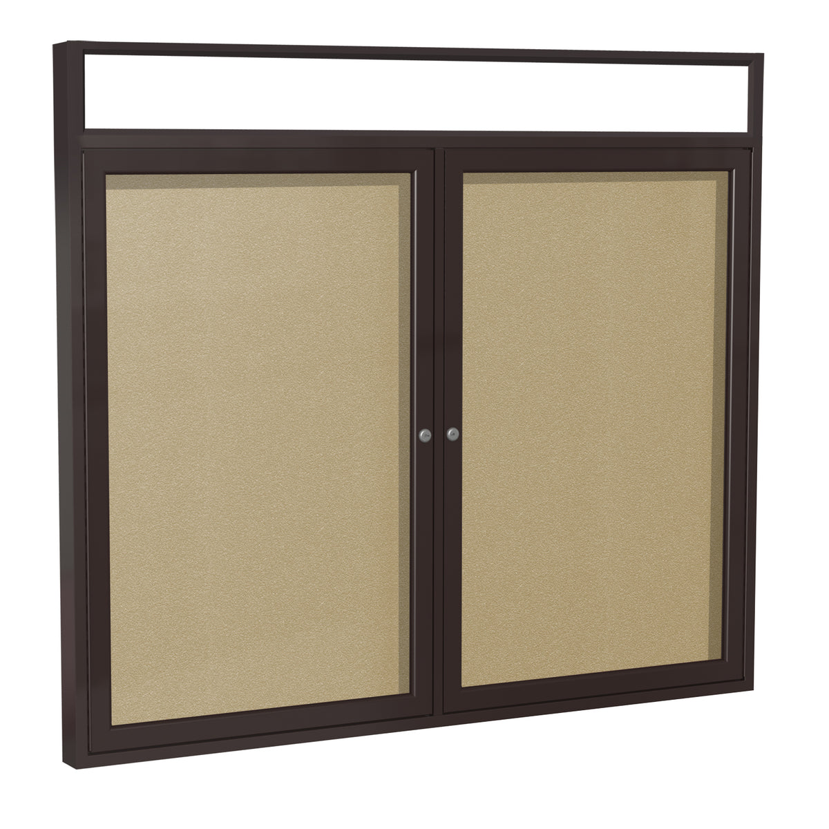 Ghent 2 Door Enclosed Vinyl Bulletin Board w/ Bronze Headliner Frame, 3'H x 4'W, Caramel_1