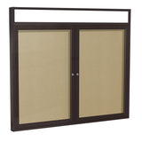 Ghent 2 Door Enclosed Vinyl Bulletin Board w/ Bronze Headliner Frame, 3'H x 4'W, Caramel_1