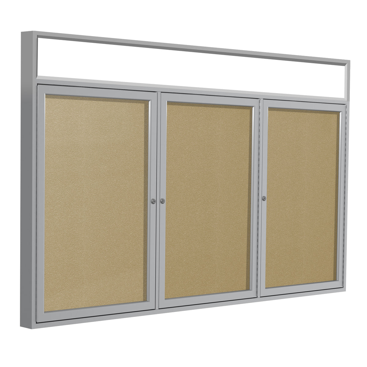 Ghent 3 Door Enclosed Vinyl Bulletin Board w/ Satin Headliner Frame, 3'H x 6'W, Caramel_1