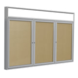 Ghent 3 Door Enclosed Vinyl Bulletin Board w/ Satin Headliner Frame, 3'H x 6'W, Caramel_1