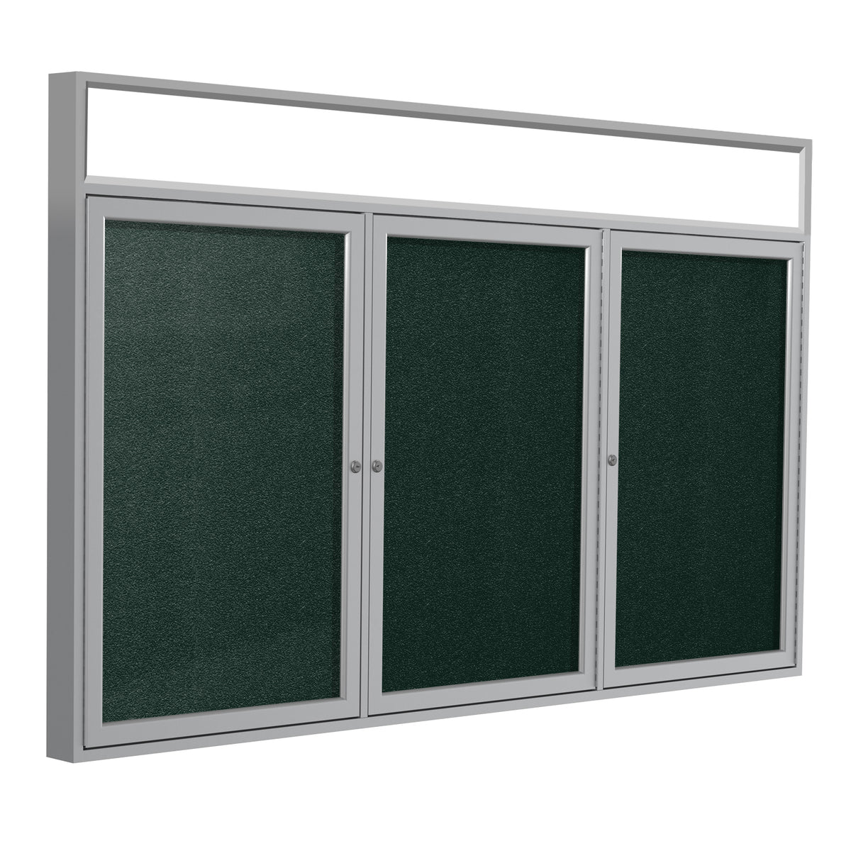 Ghent 3 Door Enclosed Vinyl Bulletin Board w/ Satin Illuminated Headliner Frame, 4'H x 6'W, Ebony_1
