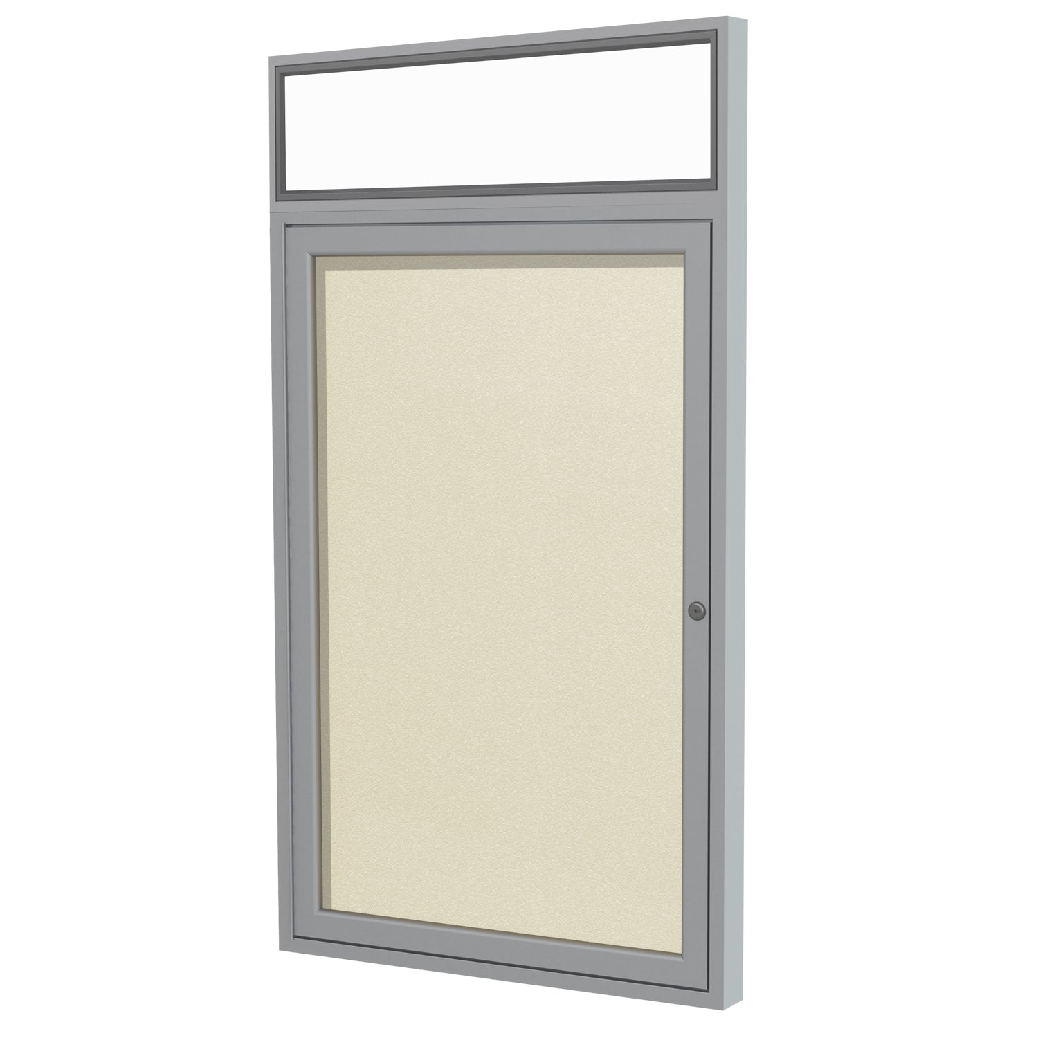 Ghent 1 Door Enclosed Vinyl Bulletin Board w/ Satin Headliner Frame, 3'H x 3'W, Ivory_1