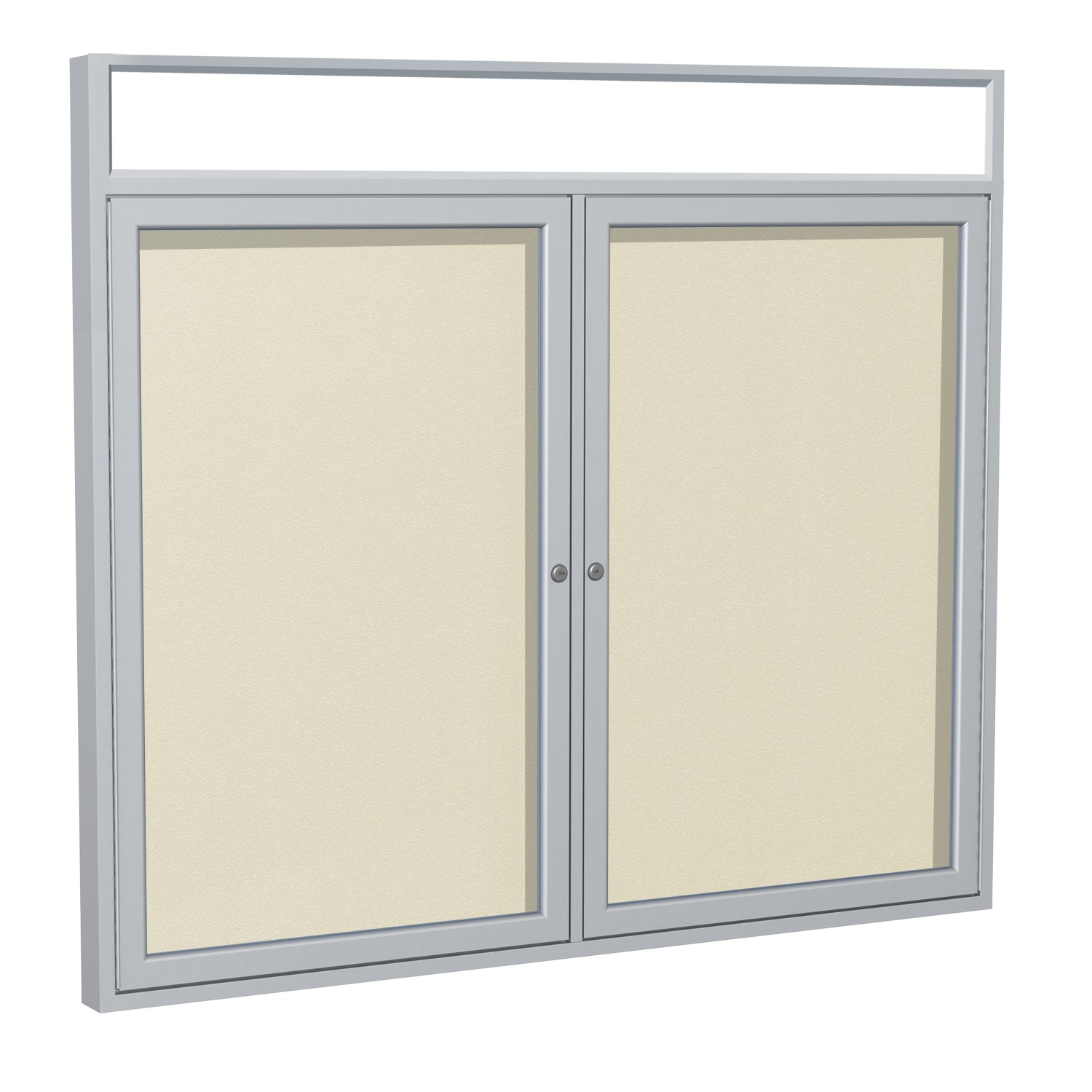 Ghent 2 Door Enclosed Vinyl Bulletin Board w/ Satin Headliner Frame, 3'H x 5'W, Ivory_1