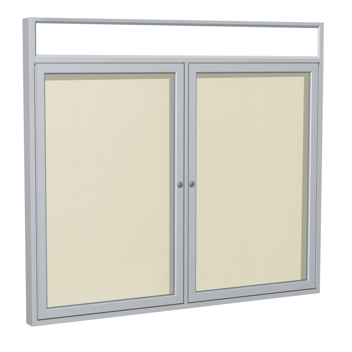 Ghent 2 Door Enclosed Vinyl Bulletin Board w/ Satin Headliner Frame, 3'H x 5'W, Ivory_1