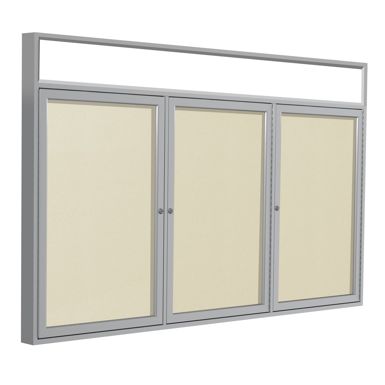 Ghent 3 Door Enclosed Vinyl Bulletin Board w/ Satin Headliner Frame, 3'H x 6'W, Ivory_1
