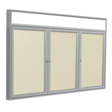 Ghent 3 Door Enclosed Vinyl Bulletin Board w/ Satin Headliner Frame, 3'H x 6'W, Ivory_1