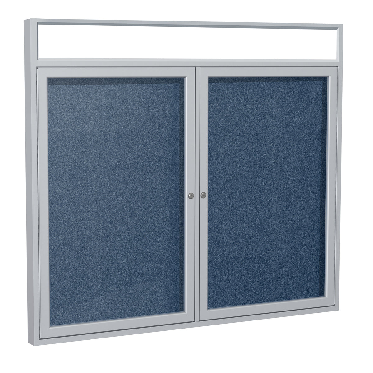 Ghent 2 Door Enclosed Vinyl Bulletin Board w/ Satin Headliner Frame, 4'H x 5'W, Navy_1