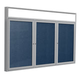 Ghent 3 Door Enclosed Vinyl Bulletin Board w/ Satin Headliner Frame, 3'H x 6'W, Navy_1