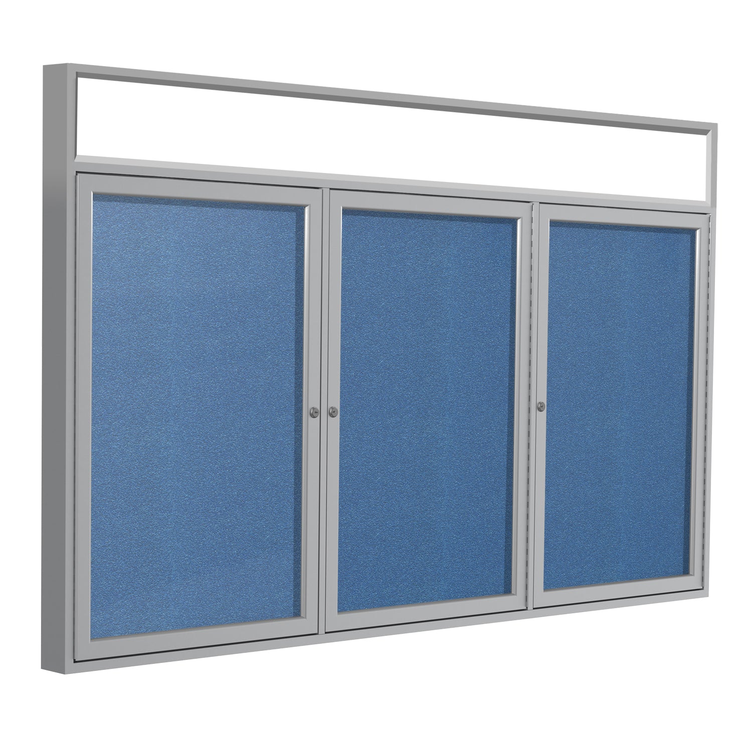 Ghent 3 Door Enclosed Vinyl Bulletin Board w/ Satin Headliner Frame, 4&#39;H x 8&#39;W, Ocean_1