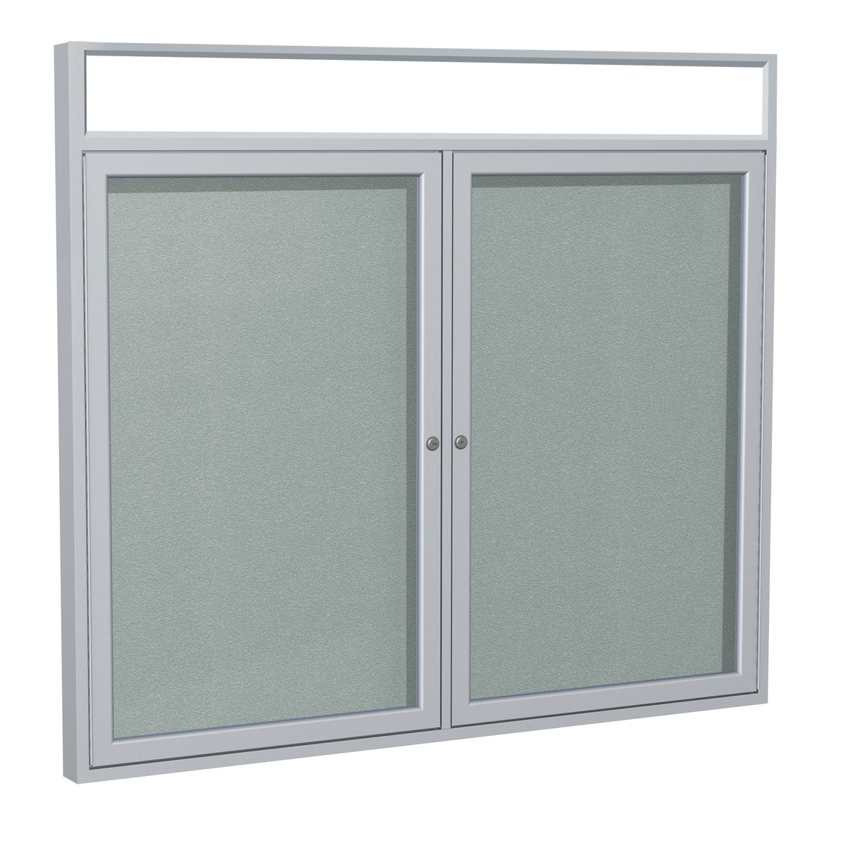Ghent 2 Door Enclosed Vinyl Bulletin Board w/ Satin Headliner Frame, 4'H x 5'W, Silver_1