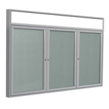 Ghent 3 Door Enclosed Vinyl Bulletin Board w/ Satin Headliner Frame, 4'H x 6'W, Silver_1