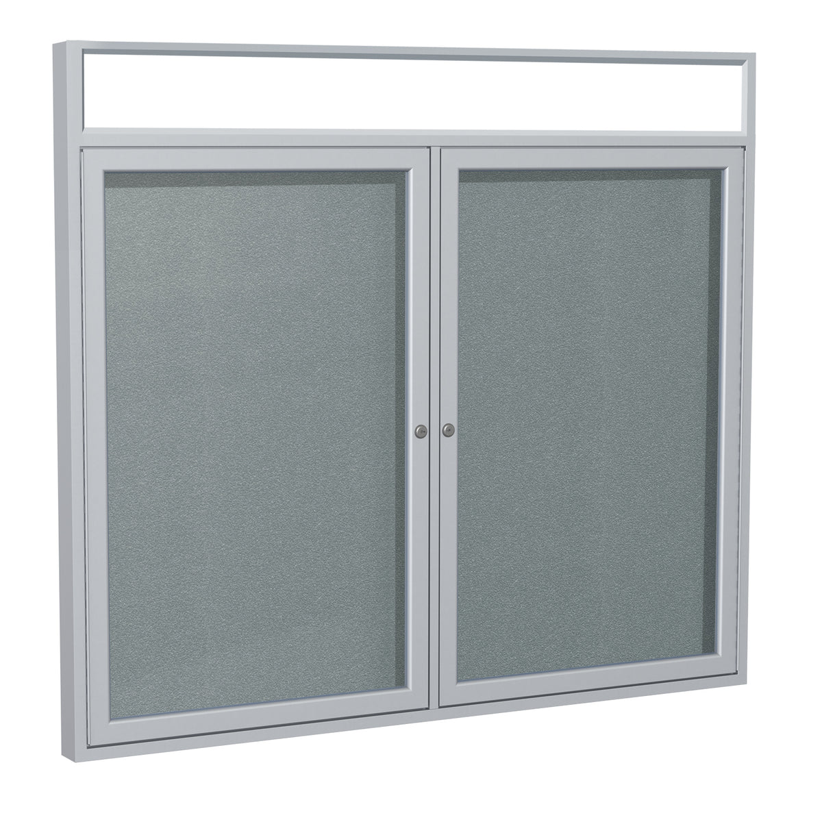 Ghent 2 Door Enclosed Vinyl Bulletin Board w/ Satin Headliner Frame, 3'H x 5'W, Stone_1