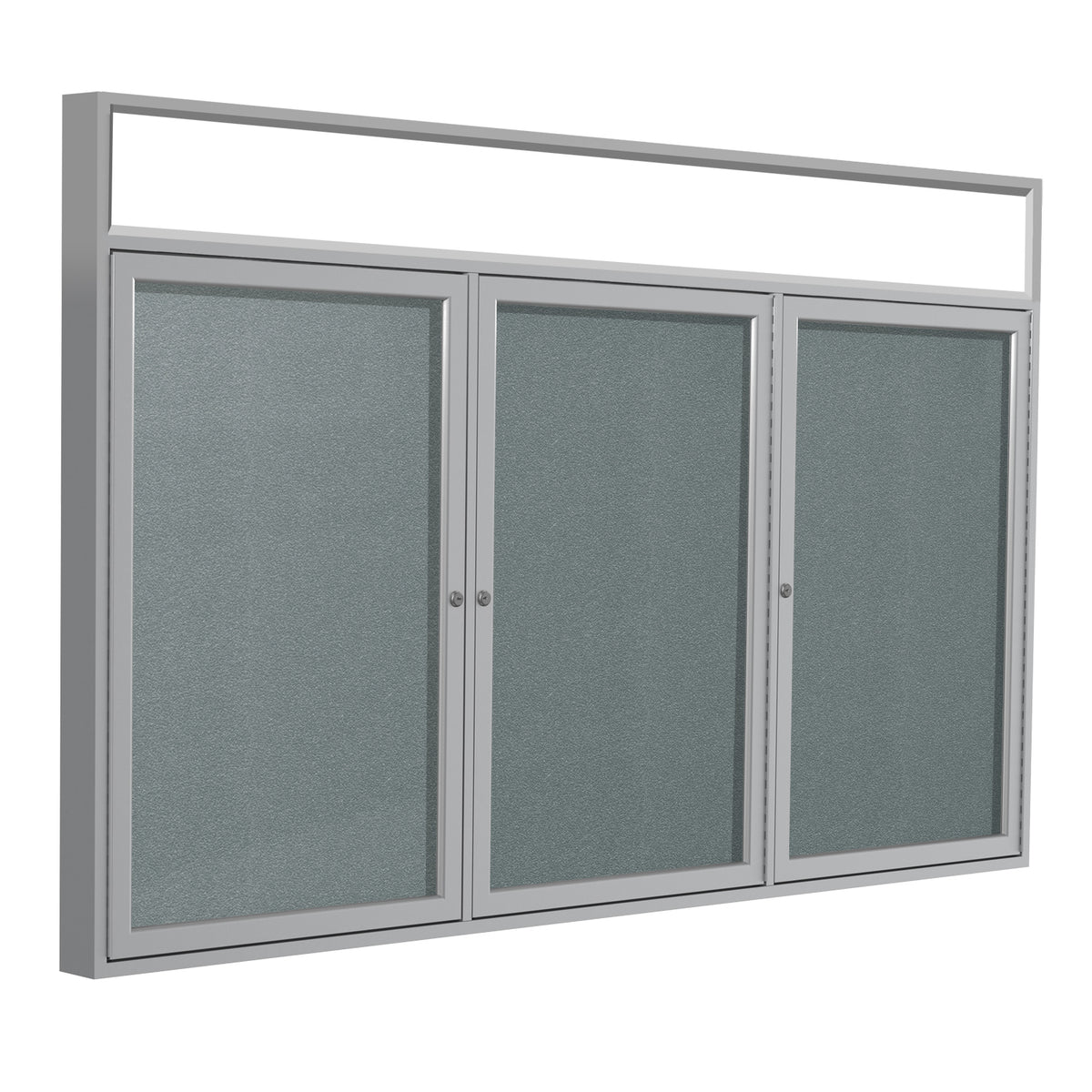 Ghent 3 Door Enclosed Vinyl Bulletin Board w/ Satin Headliner Frame, 4'H x 6'W, Stone_1
