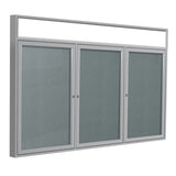 Ghent 3 Door Enclosed Vinyl Bulletin Board w/ Satin Headliner Frame, 4'H x 6'W, Stone_1