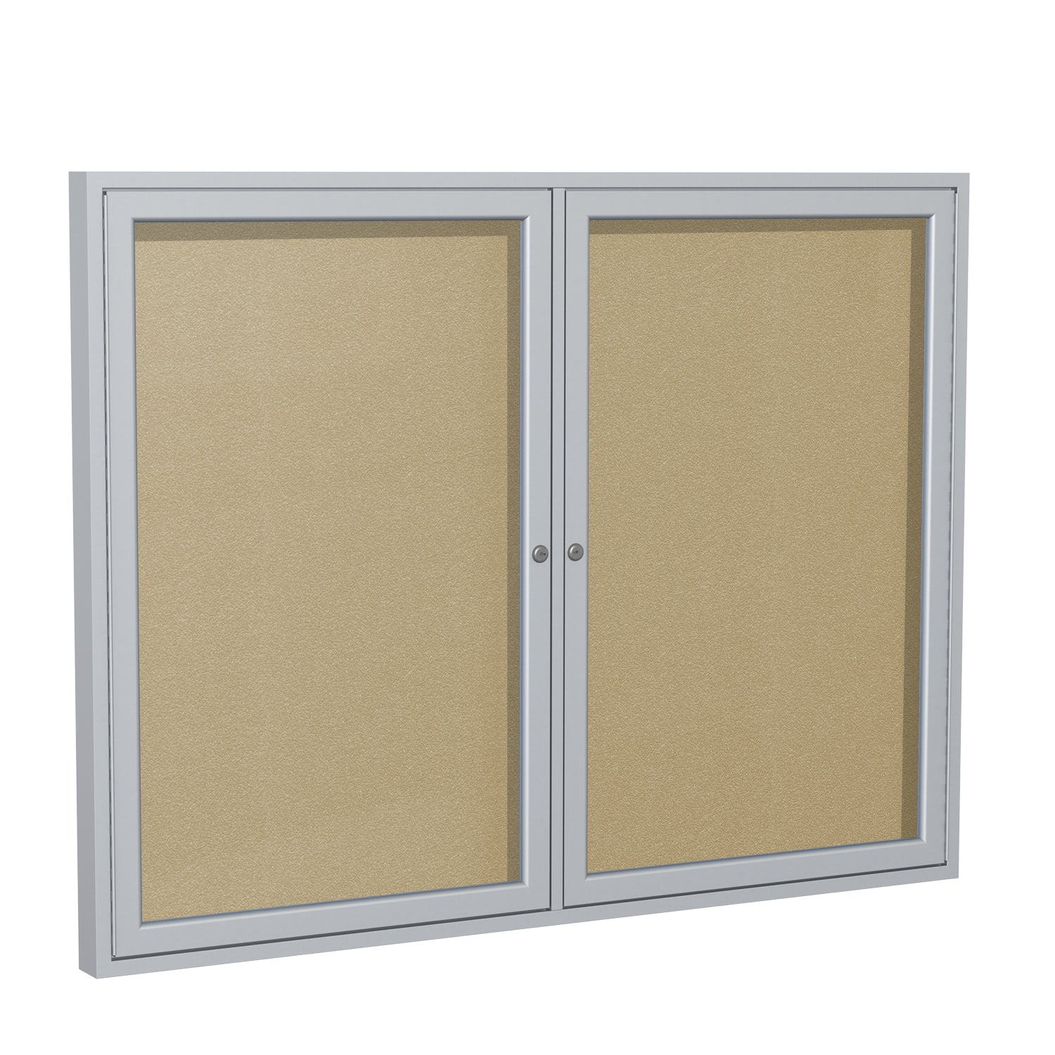 Ghent 2 Door Enclosed Vinyl Bulletin Board w/ Satin Aluminum Frame, 3'H x 4'W, Caramel_1