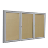 Ghent 3 Door Enclosed Vinyl Bulletin Board w/ Satin Aluminum Frame, 4'H x 8'W, Caramel_1