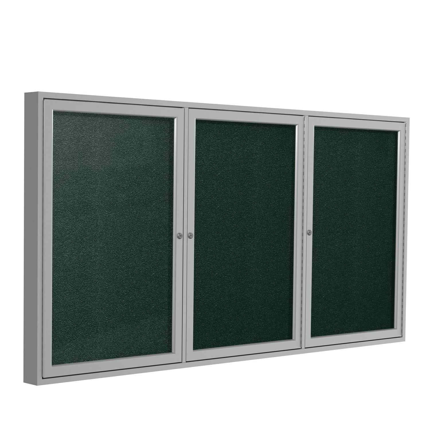 Ghent 3 Door Enclosed Vinyl Bulletin Board w/ Satin Aluminum Frame, 3'H x 6'W, Ebony_1