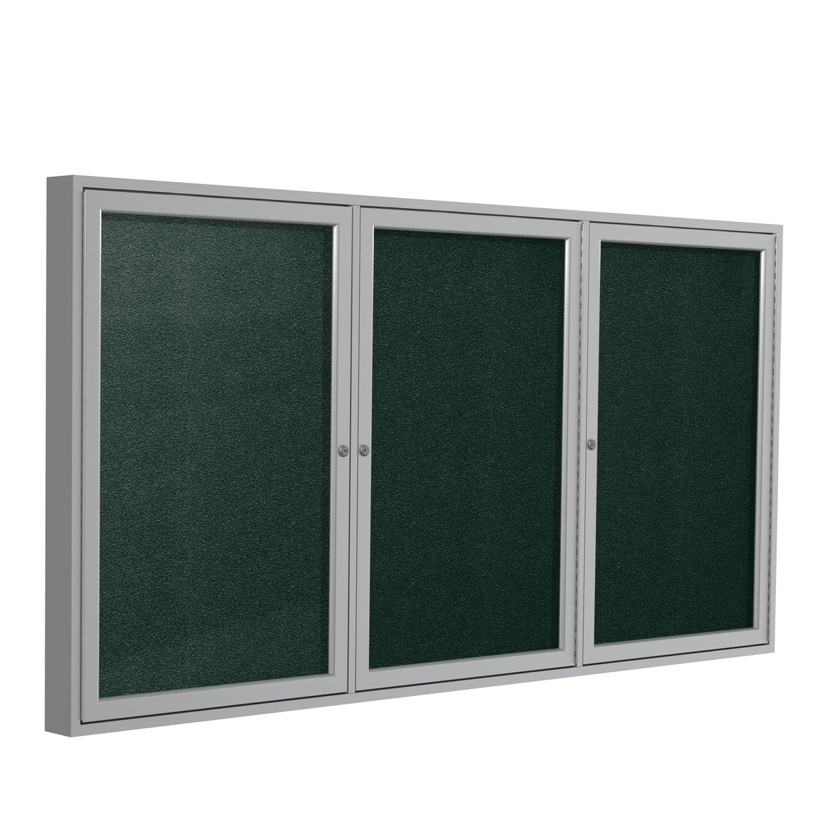 Ghent 3 Door Enclosed Vinyl Bulletin Board w/ Satin Aluminum Frame, 4'H x 8'W, Ebony_1
