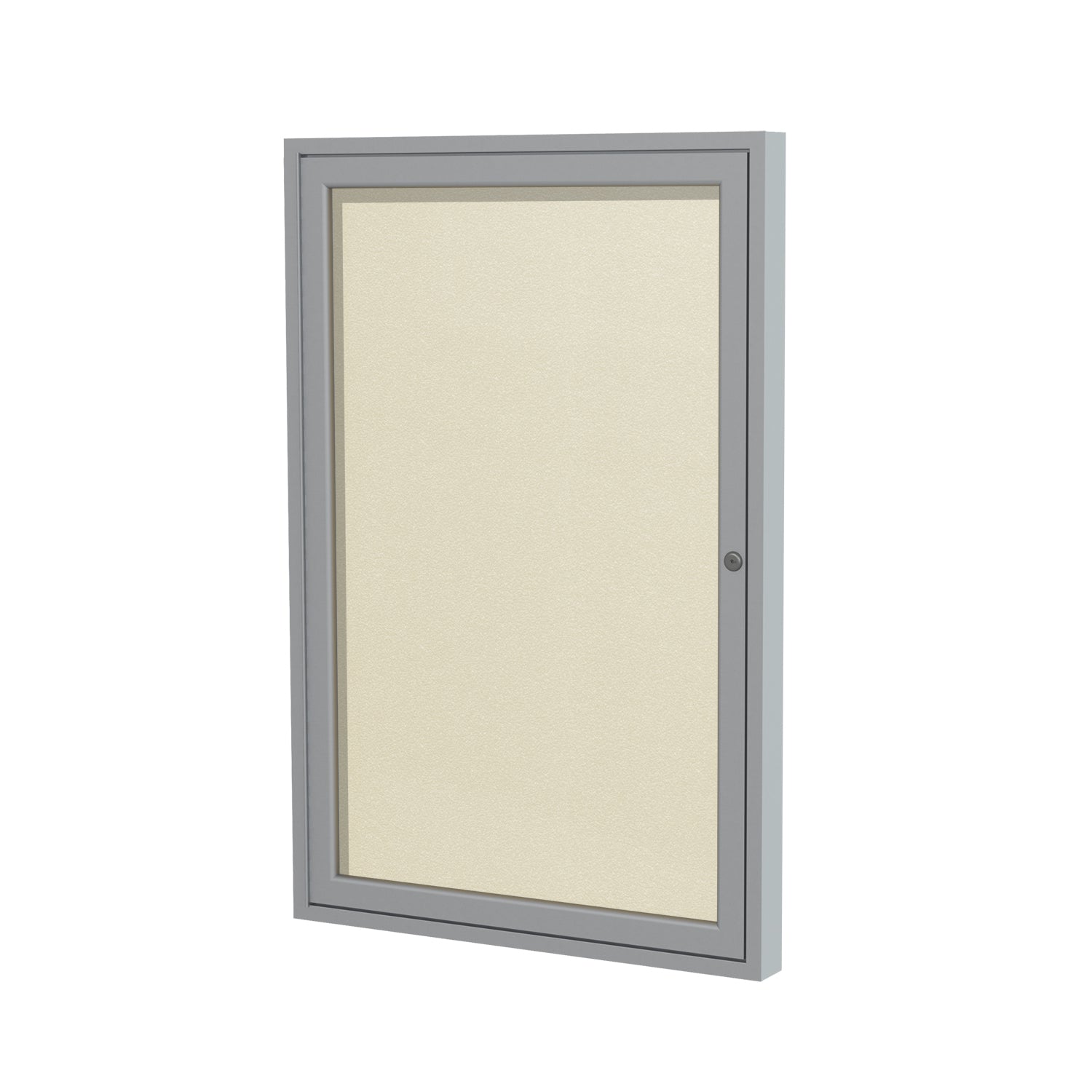 Ghent 1 Door Enclosed Vinyl Bulletin Board w/ Satin Aluminum Frame, 3&#39;H x 3&#39;W, Ivory_1