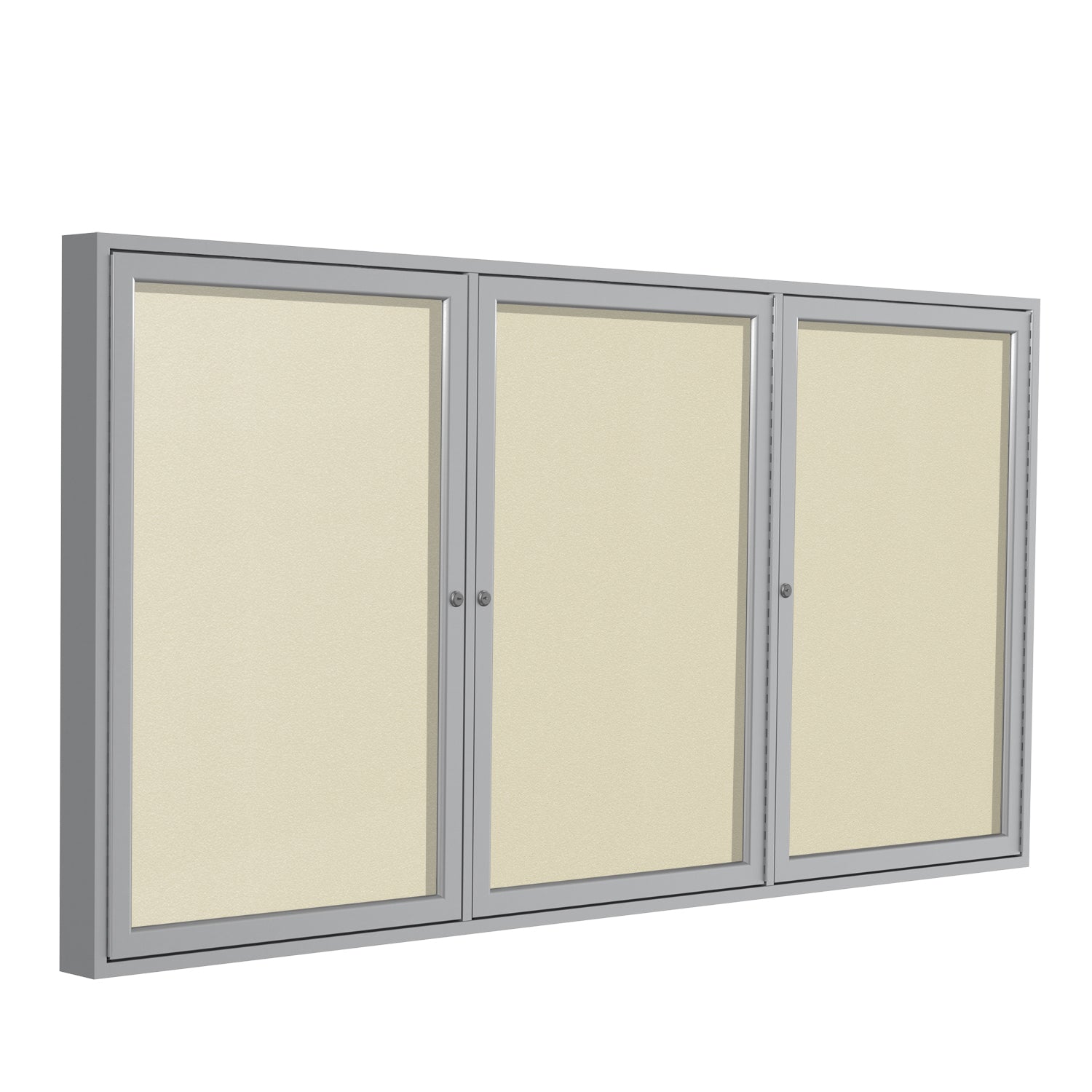 Ghent 3 Door Enclosed Vinyl Bulletin Board w/ Satin Aluminum Frame, 4&#39;H x 6&#39;W, Ivory_1