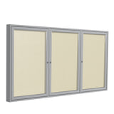 Ghent 3 Door Enclosed Vinyl Bulletin Board w/ Satin Aluminum Frame, 4'H x 8'W, Ivory_1