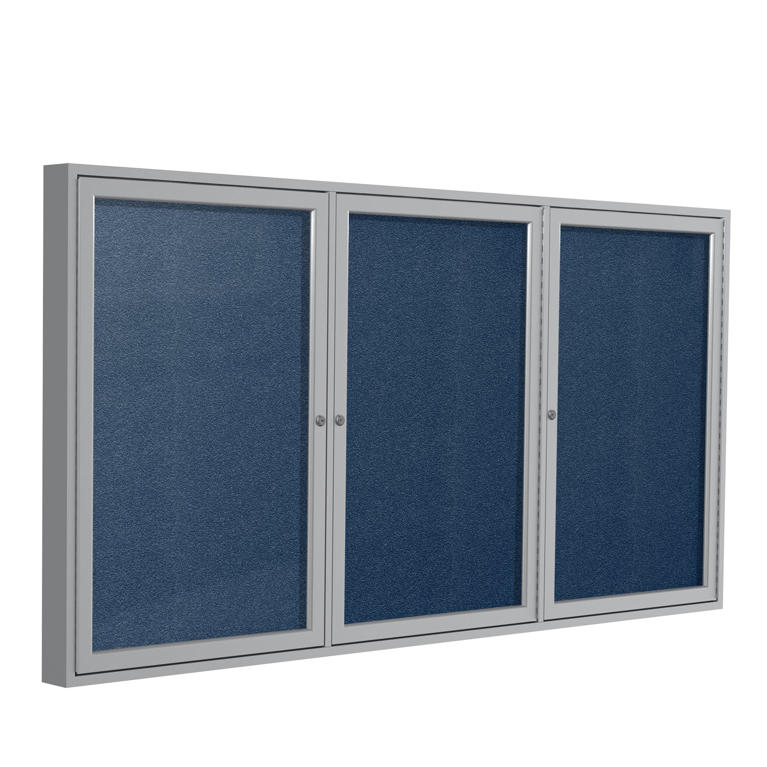 Ghent 3 Door Enclosed Vinyl Bulletin Board w/ Satin Aluminum Frame, 3'H x 6'W, Navy_1