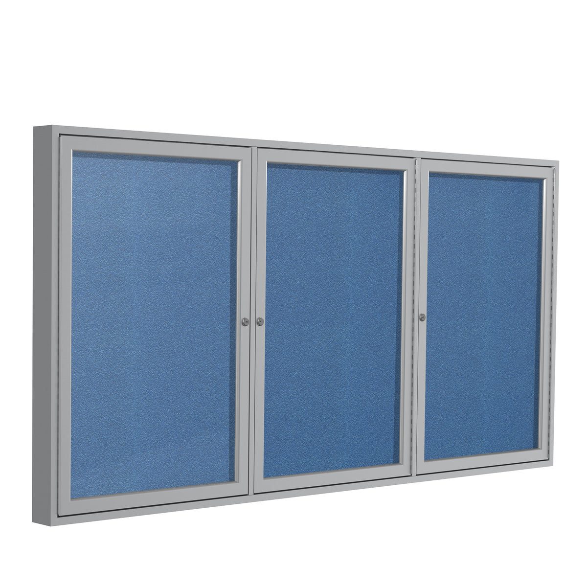 Ghent 3 Door Enclosed Vinyl Bulletin Board w/ Satin Aluminum Frame, 4'H x 8'W, Ocean_1