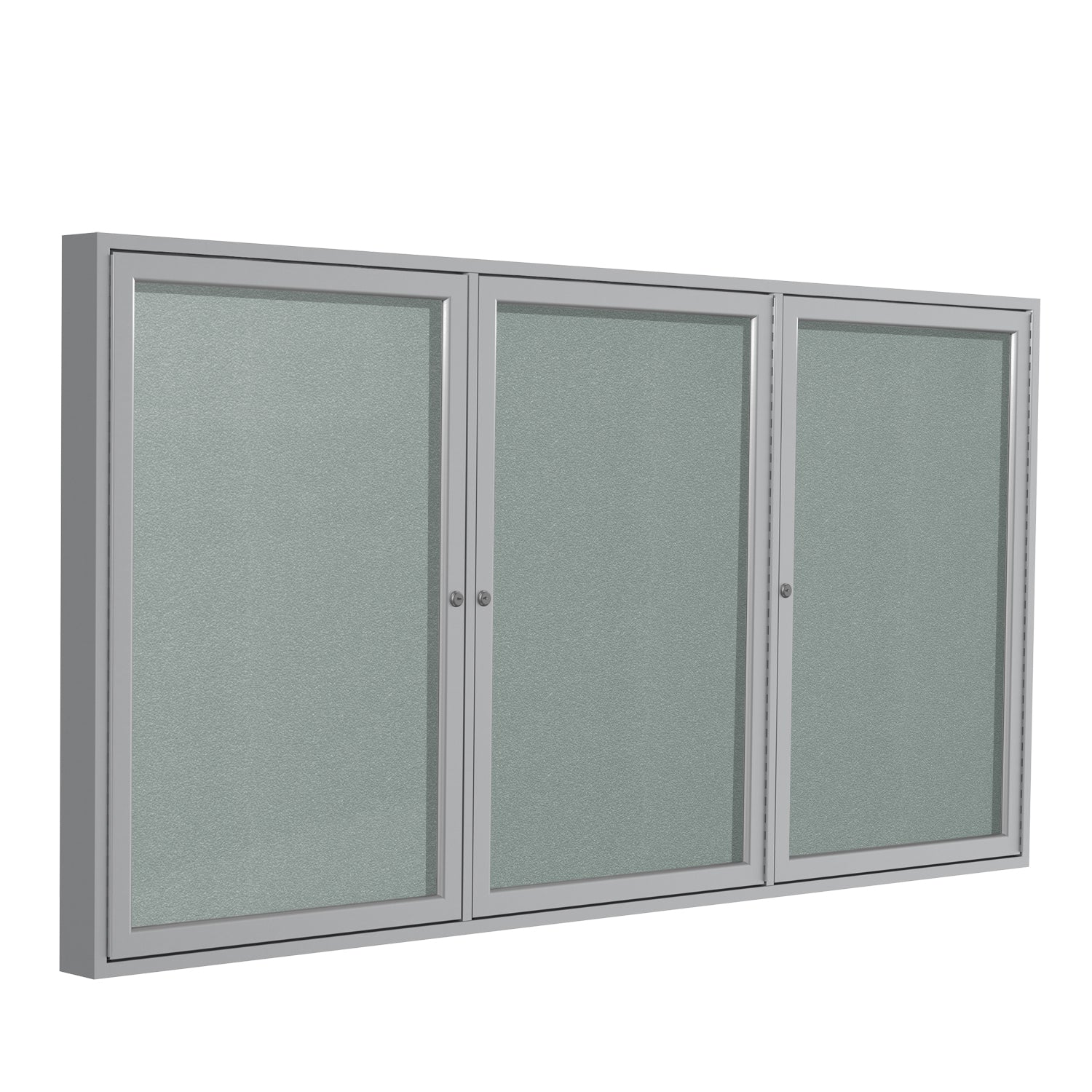 Ghent 3 Door Enclosed Vinyl Bulletin Board w/ Satin Aluminum Frame, 4&#39;H x 6&#39;W, Silver_1