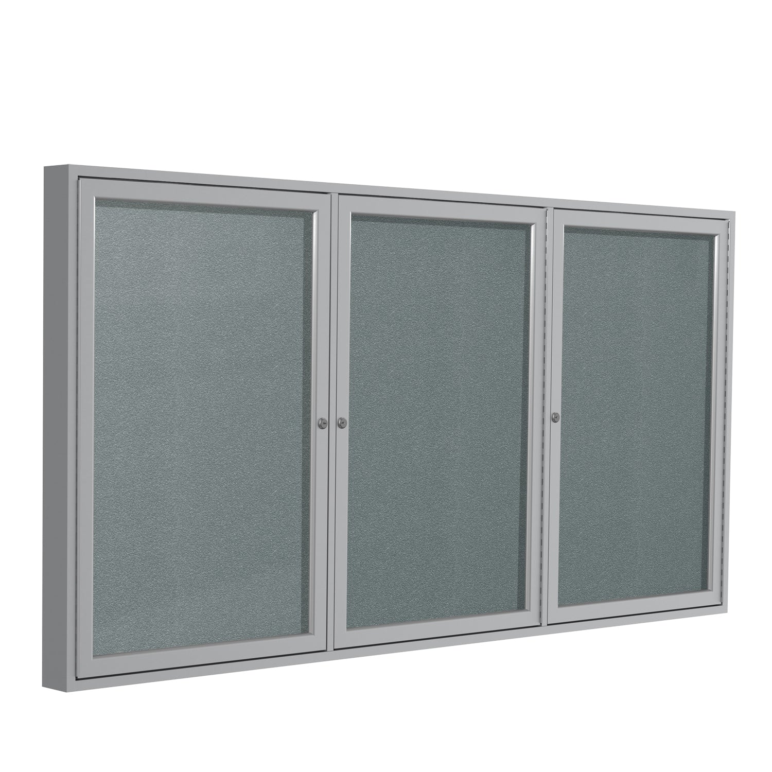 Ghent 3 Door Enclosed Vinyl Bulletin Board w/ Satin Aluminum Frame, 4&#39;H x 8&#39;W, Stone_1
