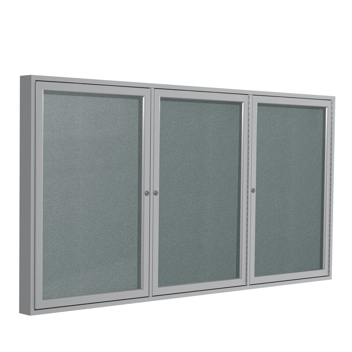 Ghent 3 Door Enclosed Vinyl Bulletin Board w/ Satin Aluminum Frame, 4'H x 8'W, Stone_1