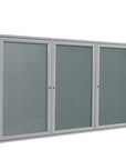 Ghent 3 Door Enclosed Vinyl Bulletin Board w/ Satin Aluminum Frame, 4'H x 6'W, Stone_1