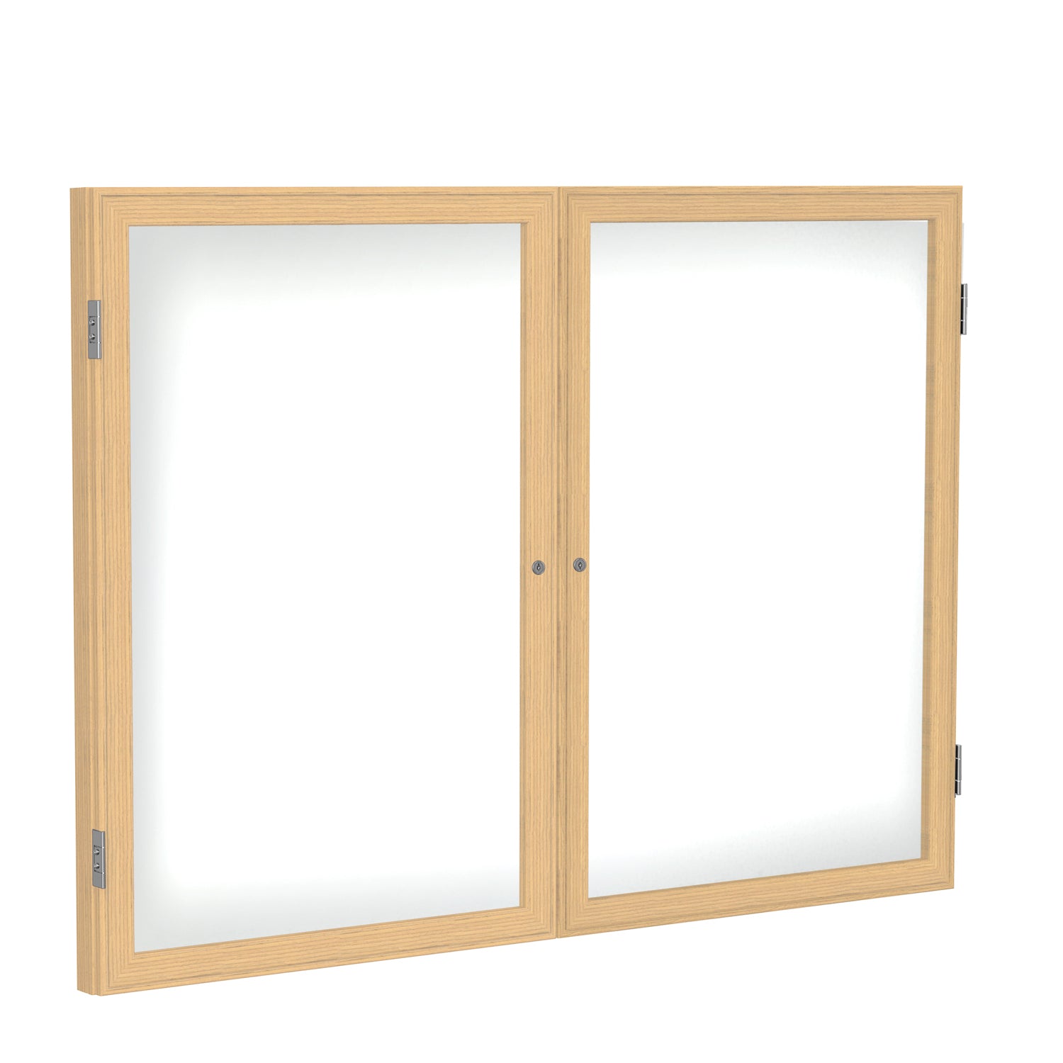 Ghent 2 Door Enclosed Porcelain Whiteboard, Magnetic w/ Oak Wood Frame, 3'H x 4'W_0