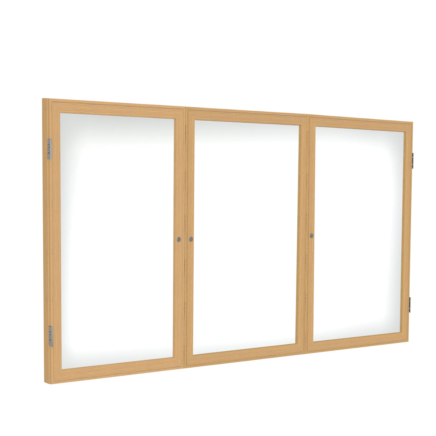 Ghent 3 Door Enclosed Porcelain Whiteboard, Magnetic w/ Oak Wood Frame, 3'H x 6'W_0