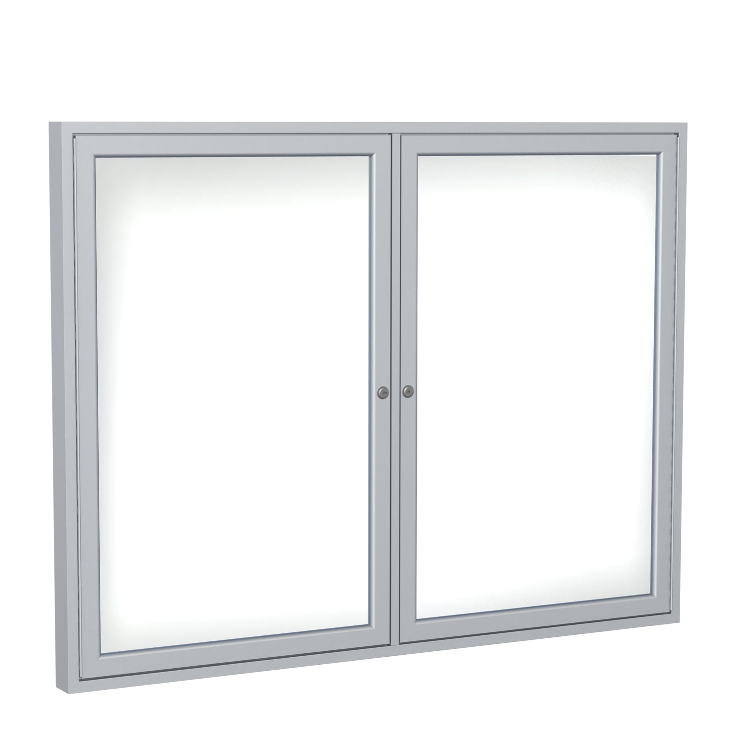 Ghent 2 Door Enclosed Porcelain Whiteboard, Magnetic w/ Satin Aluminum Frame, 3'H x 4'W_0