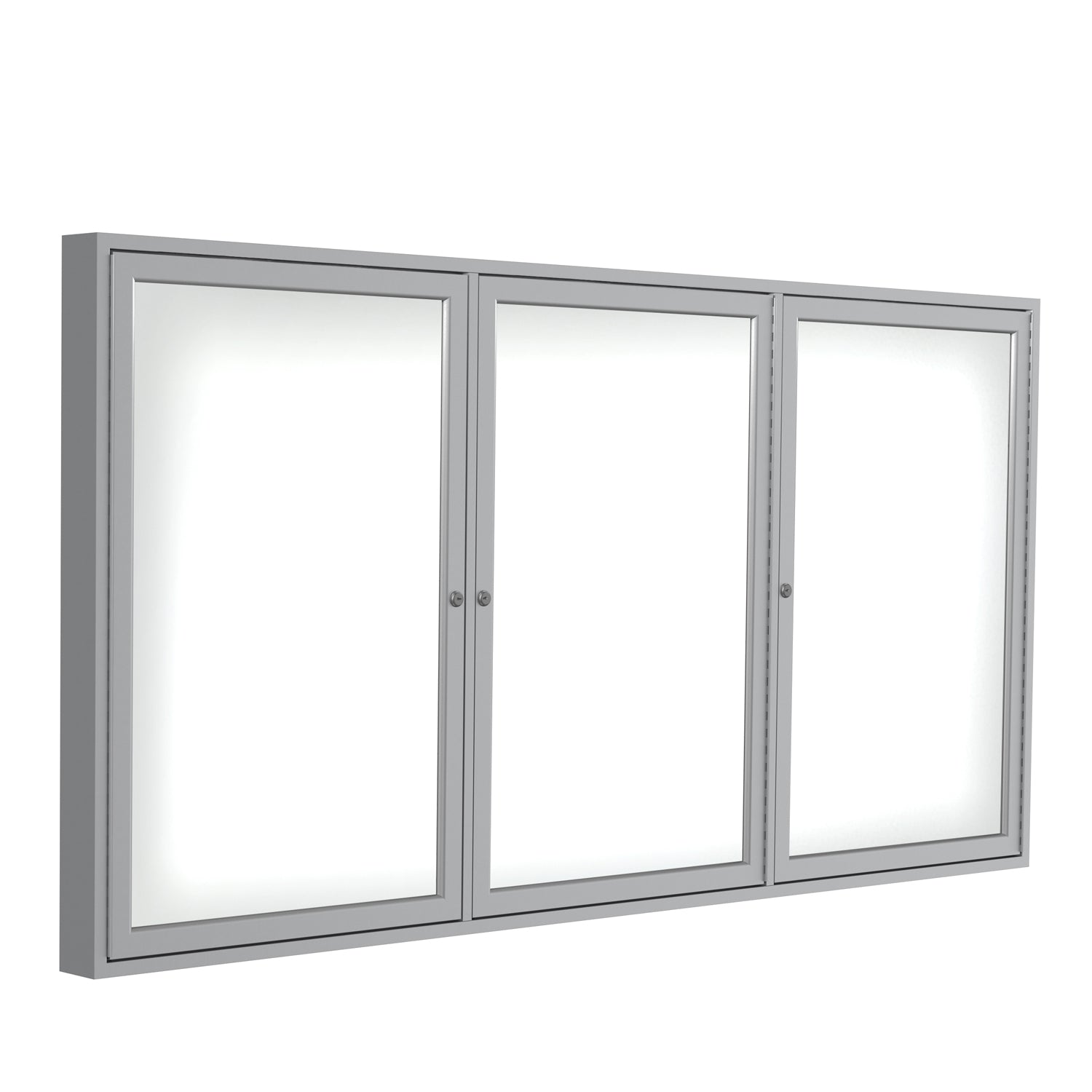 Ghent 3 Door Enclosed Porcelain Whiteboard, Magnetic w/ Satin Aluminum Frame, 3'H x 6'W_0