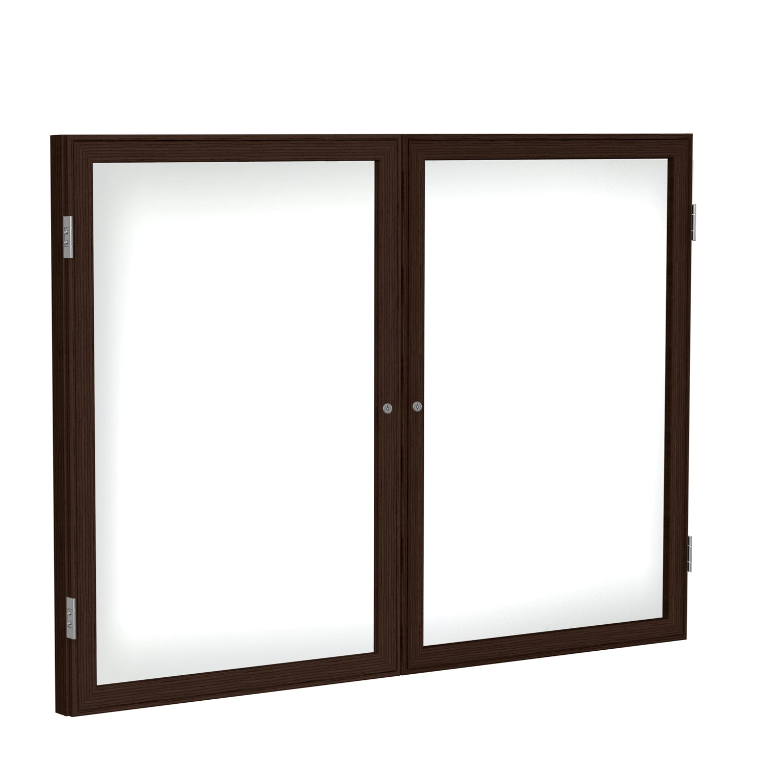 Ghent 2 Door Enclosed Porcelain Whiteboard, Magnetic w/ Walnut Wood Frame, 3'H x 4'W_0