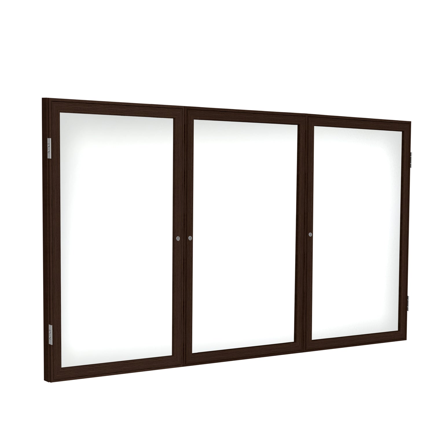 Ghent 3 Door Enclosed Porcelain Whiteboard, Magnetic w/ Walnut Wood Frame, 3'H x 6'W_0